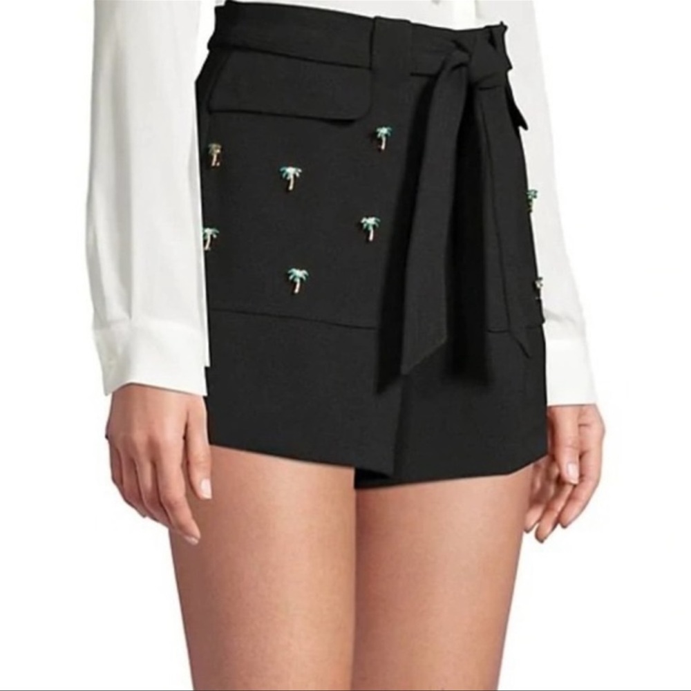 Maje Shorts black with palm trees and belt tie